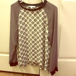 Black and white patterned Loft blouse